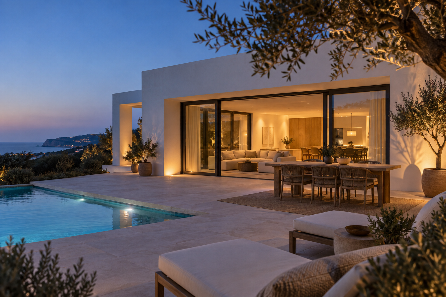 Casa com pátio no Algarve ao anoitecer